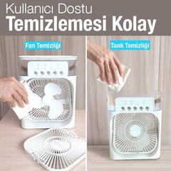 Işıklı Buharlı Masa Üstü Hava Nemlendirici Fan Vantilatör