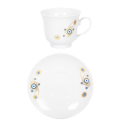 Nazar Boncuklu Çiçek Desenli 6 Kişilik Kahve Fincan Takımı