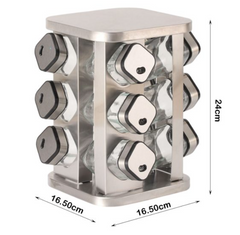 Dönebilen Çelik Stantlı Tezgah Üstü 12 Adet Baharat Seti