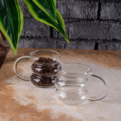 2'Lİ Boğumlu Saplı Borosilkat Cam Bardak Kupa