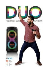 Powerway Duo XL Taşınabilir Mikrofonlu Led Işıklı 20x2 W Karaoke Ses Kayıt Bluetooth Hoparlör