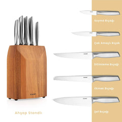 Schafer 6 Parça Solide Ahşap Bıçak Seti Kahve