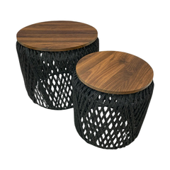 2'Li Siyah Halat Örme Sehpa Seti