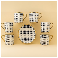 Siyah ve Altın Rengi Detaylı 6 Kişilik Kahve Fincan Seti