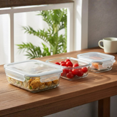 Cam 3 lü Dikdörtgen Sızdırmaz Saklama Kabı 400 640 1000 ML