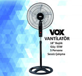 Vox 18'' Ayaklı 5 Pervaneli Vantilatör Siyah