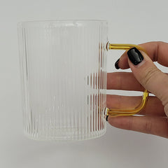 2'li Kendinden Çizgili Saplı 300 ML Borosilkat Cam Mug Kupa Bardak