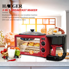 Haeger 3'ü 1 Arada Mini Fırın Izgara Filtre Kahve Makinesi Kırmızı