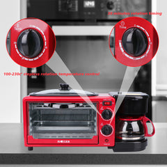 Haeger 3'ü 1 Arada Mini Fırın Izgara Filtre Kahve Makinesi Kırmızı