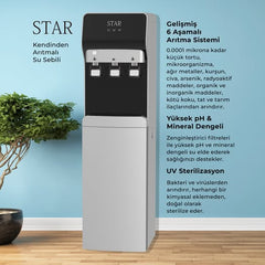 Star 3 Çeşmeli UV Sterilize Kendinden Artırmalı Su Sebili