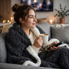 Double Long-Pile Plush Soft Sofa Cover Home TV Blanket Anthracite