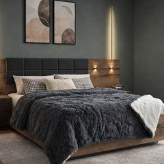 Double Long-Pile Plush Soft Sofa Cover Home TV Blanket Anthracite