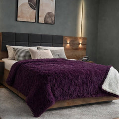 Double Long-Pile Plush Soft Sofa Cover Home TV Blanket Purple