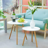 2'li Yuvarlak Modern Formlu Yan Sehpa Zigon 50x50x49 Cm Beyaz