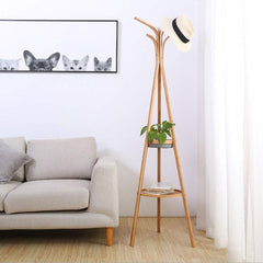 Doğal Bambu Ayaklı Raflı Port Manto 38x170 Cm