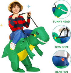 Giyilebilir Şişme Dinazor Çocuk Eğlence Kostümü 90-140 cm Açık Yeşil