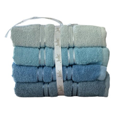 Julie 50x90 cm Liza 4'lü Baş ve Yüz Havlusu Mavi Tonları