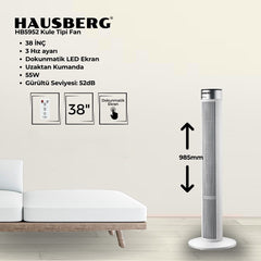 Hausberg Dokunmatik LED 55 W Kule Fan