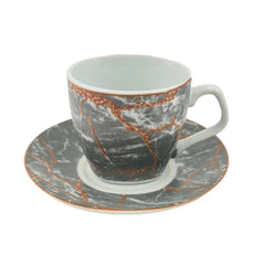 6 Adet Gri Üzerine Kahverengi Damarlı Kahve Fincan Takımı 90 cc