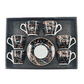 6 Adet Siyah Üzerine Kahverengi Damarlı Kahve Fincan Takımı 90 cc