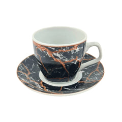 6 Adet Siyah Üzerine Kahverengi Damarlı Kahve Fincan Takımı 90 cc