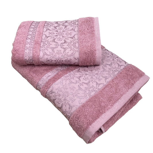 70x140 ve 50x90 cm Çiçek Desenli 4lü Havlu Seti Kahve Pembe