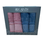 70x140 ve 50x90 cm Çiçek Desenli 4lü Havlu Seti Pembe Mavi