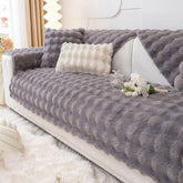 Koyu Gri Tavşan Tüyü Kaymaz Kanepe Örtüsü Kılıfı