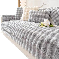 Açık Gri Tavşan Tüyü Kaymaz Kanepe Örtüsü Kılıfı