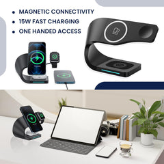 Sunix Magsafe 15 W 3ü1 Arada Kablosuz Şarj Standı Siyah