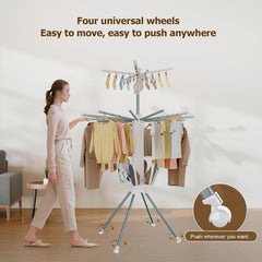 3 Katlı Kapanabilir Tekerlekli Çok Fonksiyonlu Çamaşır Askısı Standı