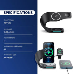 Sunix Magsafe 15 W 3ü1 Arada Kablosuz Şarj Standı Siyah