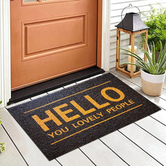 Hello You Lovely People Yazılı 45x80 Cm Kapı Paspası Siyah