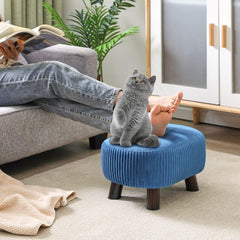 Saplı Ahşap Ayaklı 40x22 Cm Kavisli Taşınabilir Çok Amaçlı Puf Lacivert