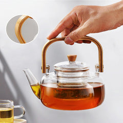 Isıya Dayanıklı Borosilikat 1000 ml Demlikli Cam Çaydanlık