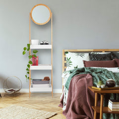 Aynalı 3 Katlı Çok Amaçlı Düzenleyici 160x40 Cm Bambu Raf