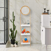 Aynalı 3 Katlı Çok Amaçlı Düzenleyici 160x40 Cm Bambu Raf