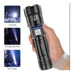 USB Şarjlı 3 Modlu Yakınlaştırılabilir LED El Feneri Siyah