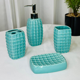 Seramik 4 Parça Banyo Seti Düzenleyici Diş Fırçalık Sabunluk Seti Turkuaz