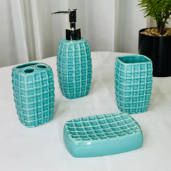Seramik 4 Parça Banyo Seti Düzenleyici Diş Fırçalık Sabunluk Seti Turkuaz
