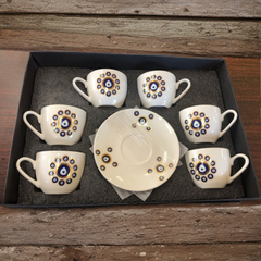 Kümelenmiş Nazar Boncuğu Desenli 6 Kişilik Kahve Fincan Takımı