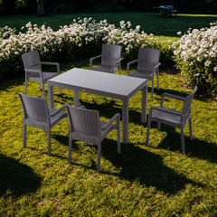 Heniver Vektör 6 Kişilik Camlı 90x150 cm Oturma Grubu Seti Kahve