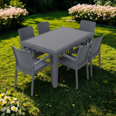 Heniver Vektör 6 Kişilik Camlı 90x150 cm Oturma Grubu Seti Antrasit Gri