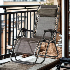 Katlanan Uzayan Teslin Kahve Kumaş Şezlong Sandalye Koltuk