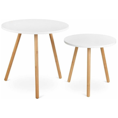 2'li Yuvarlak Modern Formlu Yan Sehpa Zigon 50x50x49 Cm Beyaz