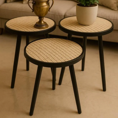 Bambu 3 lü Örme Sehpa Zigon Seti