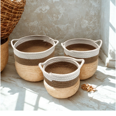 Dekoratif Halat Örgü 3 Boy Çok Amaçlı Organizer Sepet