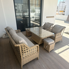 Rosa Rattan 3 lü Oturma Grubu 8 Parça Kapuçino