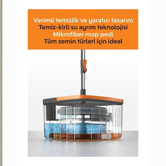 360 Derece Dönen Temiz Kirli Suyu Ayırma Özellikli Paspas Mop Seti