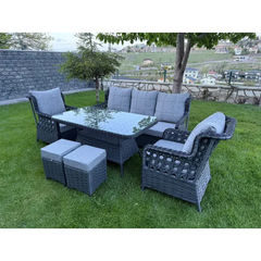 Rosa Rattan 3 lü Oturma Grubu 8 Parça Antrasit